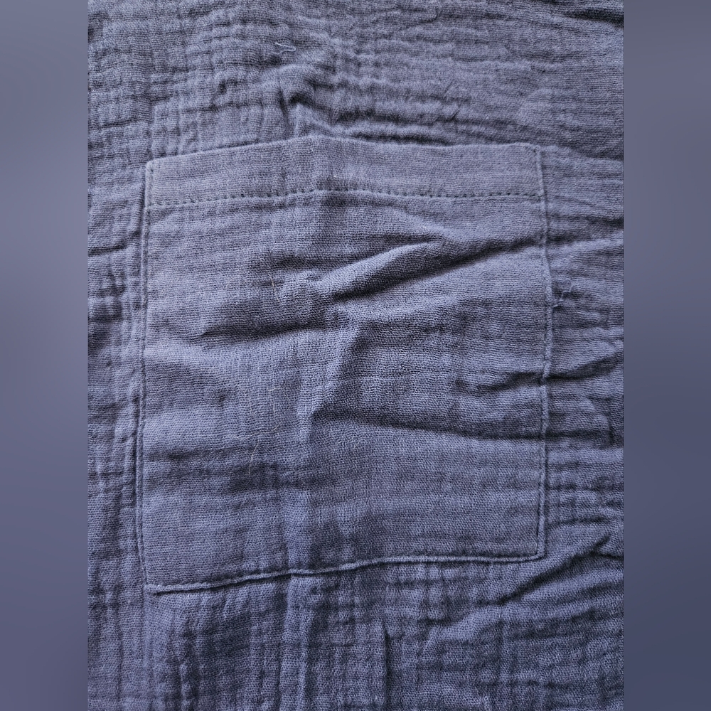 NWT - Boutique - Cotton Dark Blue Textured Button Up Short Sleeve Shirt - Size L - Picture 10 of 13